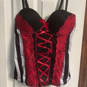 Body Rage Intimates Silk & Lace Bustier Red & Black NWT Pirates Corset  34B Med